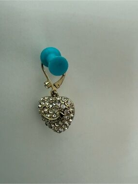 Gold-Tone Crystal Heart Drop Earring - Clear Rhinestones
